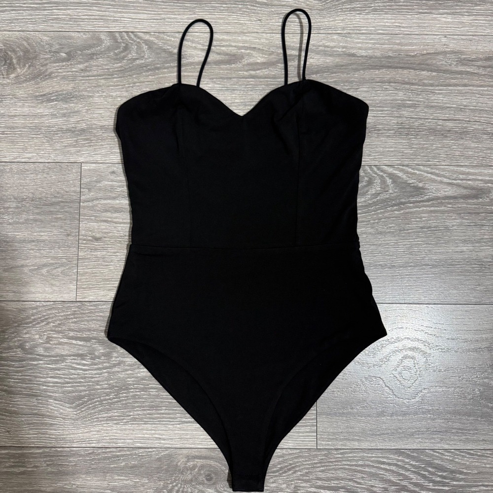 NBD Women Black Sweetheart Neckline Strappy Bodysuit Size S Date Night Gothic